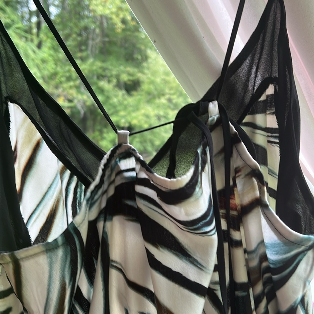 LOLA AND GRACE SLIP DRESS NWOT BLACK/GRAY/BLUE WATER COLOR DRESS SIZE XL MIDI - Picture 4 of 7